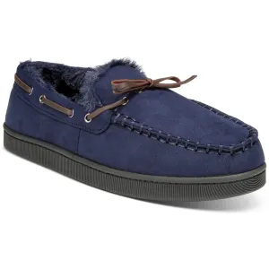 Mens Bow Manmade Moccasin Slippers