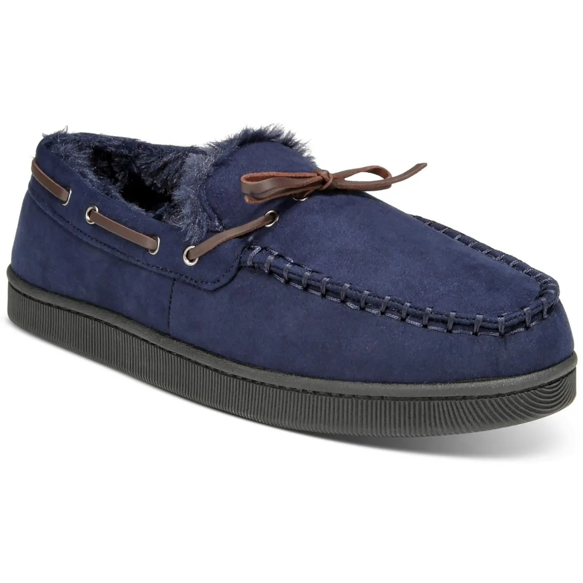 Mens Bow Manmade Moccasin Slippers