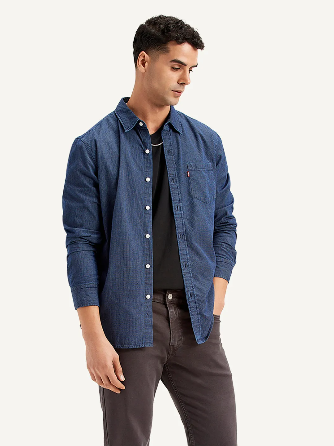 Men's Checkered Spread Collar Shirt