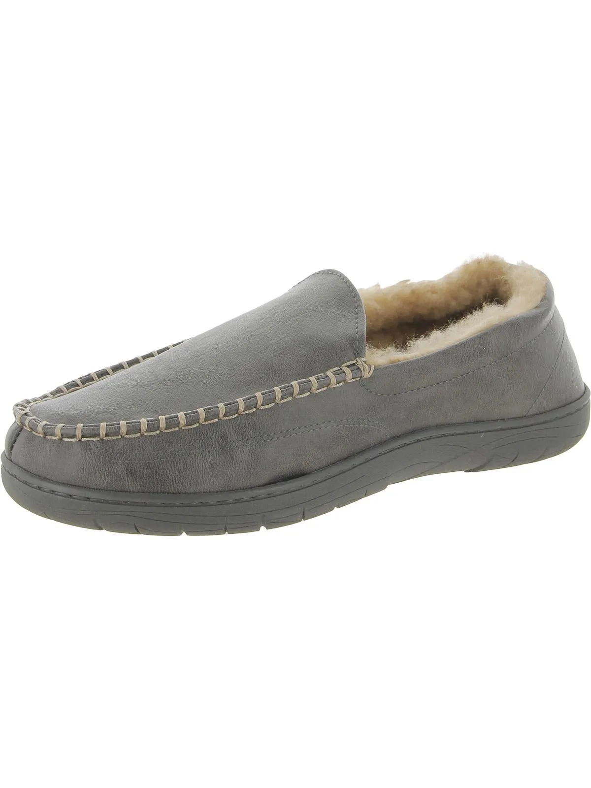 Mens Faux Leather Slip On Loafer Slippers