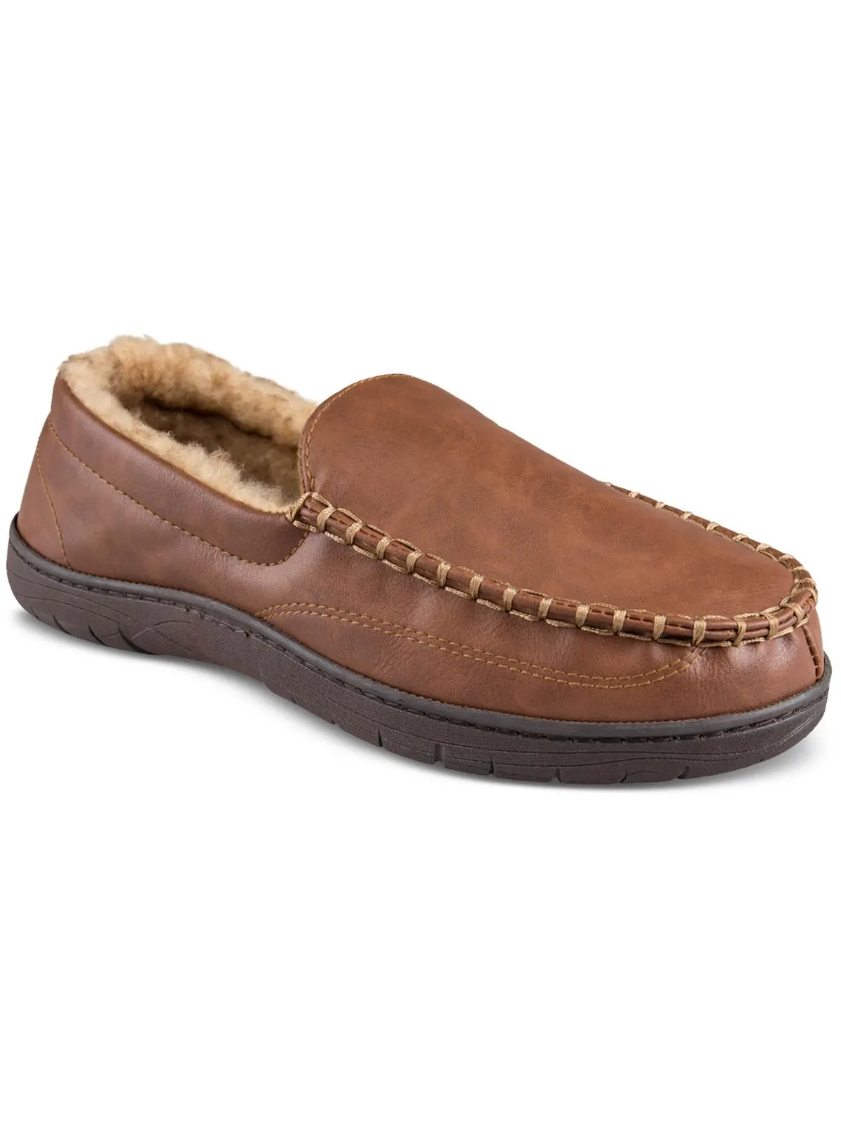 Mens Faux Leather Slip On Loafer Slippers