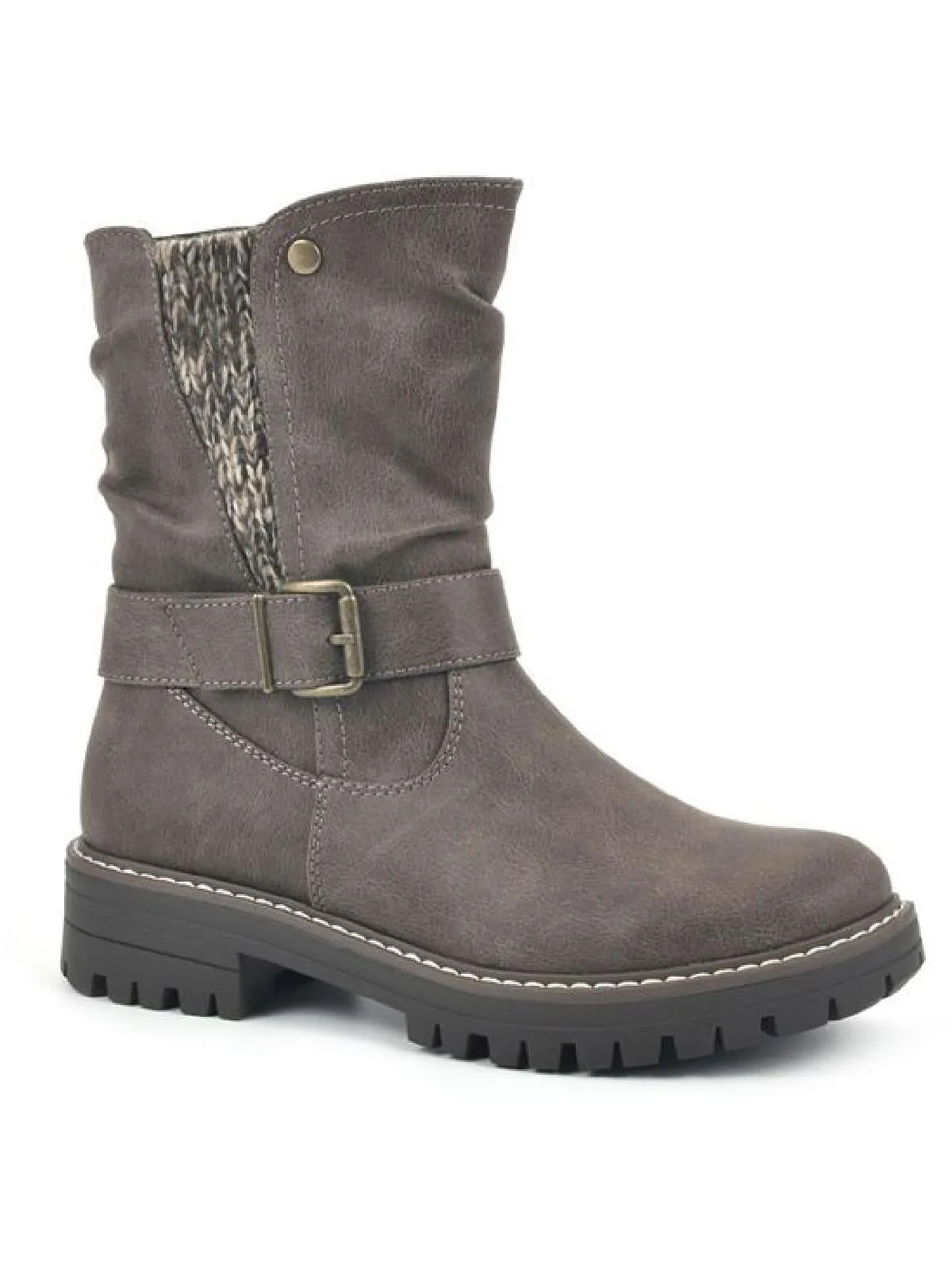 Mingle Womens Gathered Lugged Sole Mid-Calf Boots