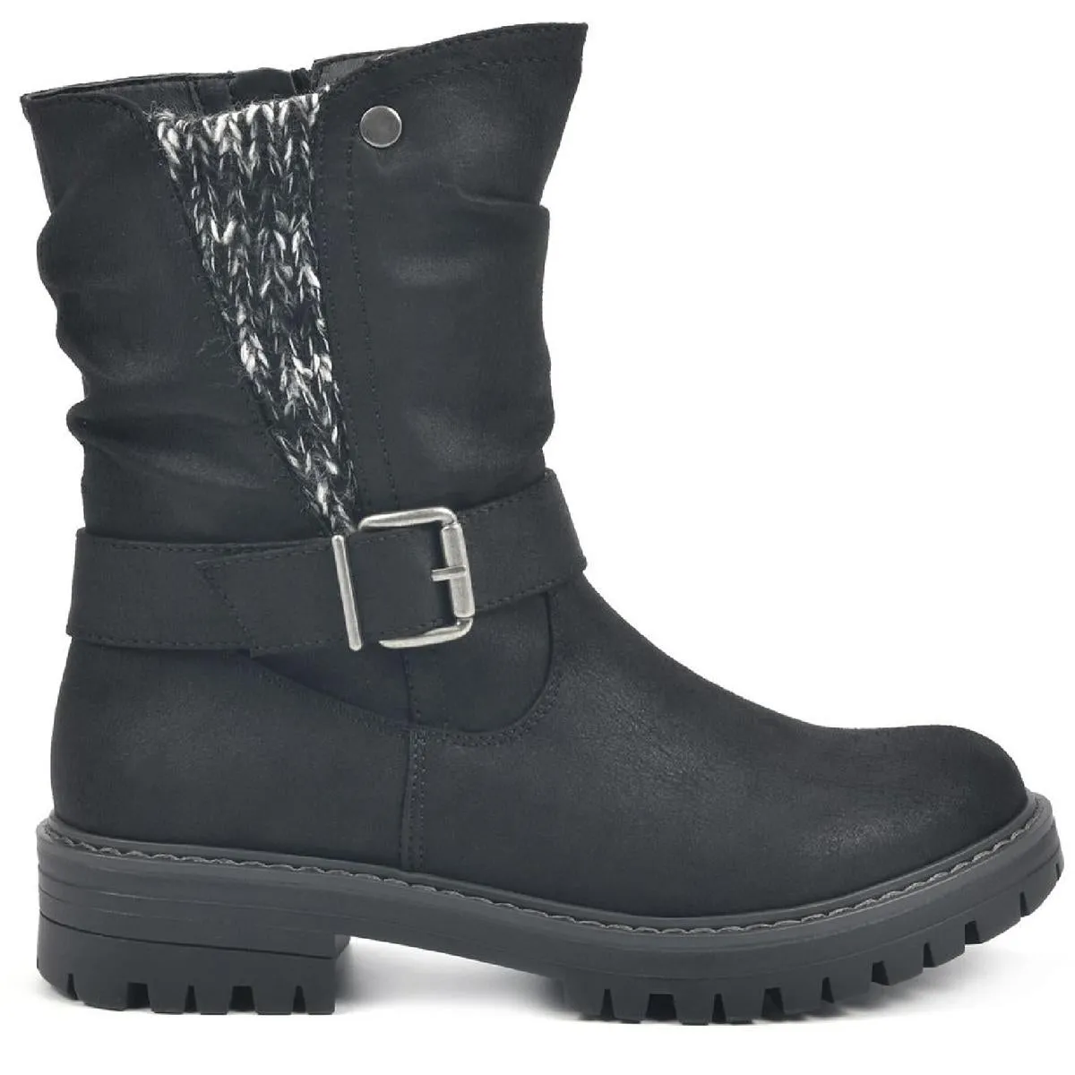 Mingle Womens Gathered Lugged Sole Mid-Calf Boots