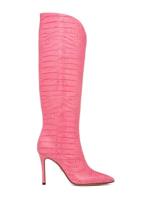 Peyton Knee High Pointed Toe Boot In Pink Crocodile