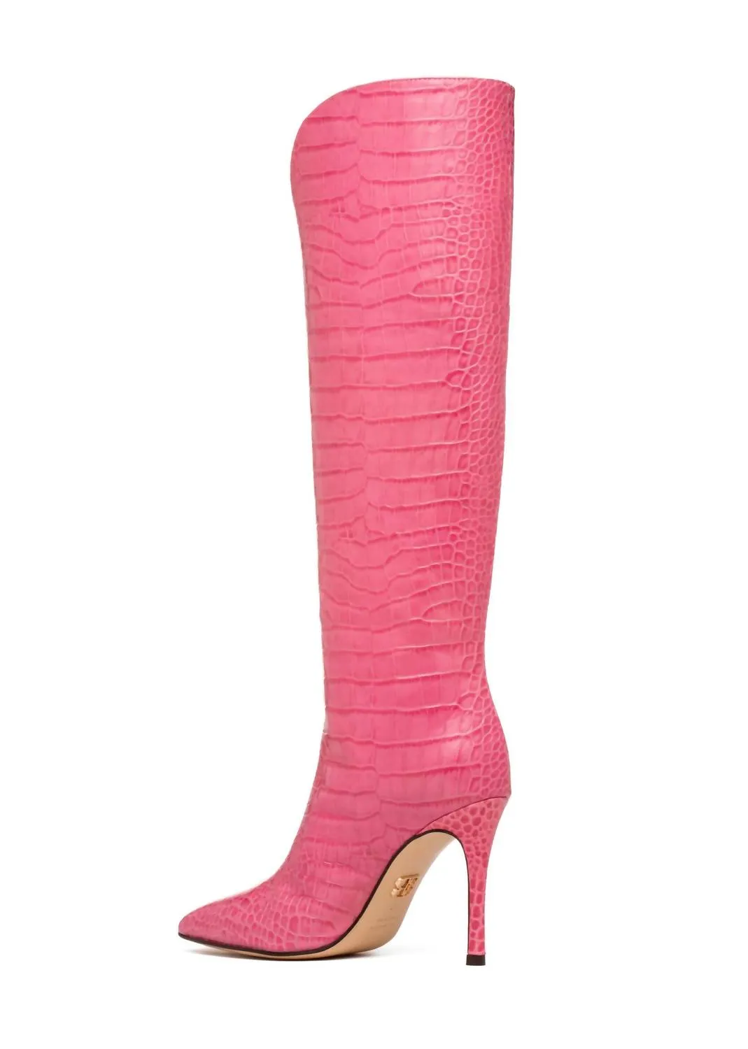 Peyton Knee High Pointed Toe Boot In Pink Crocodile