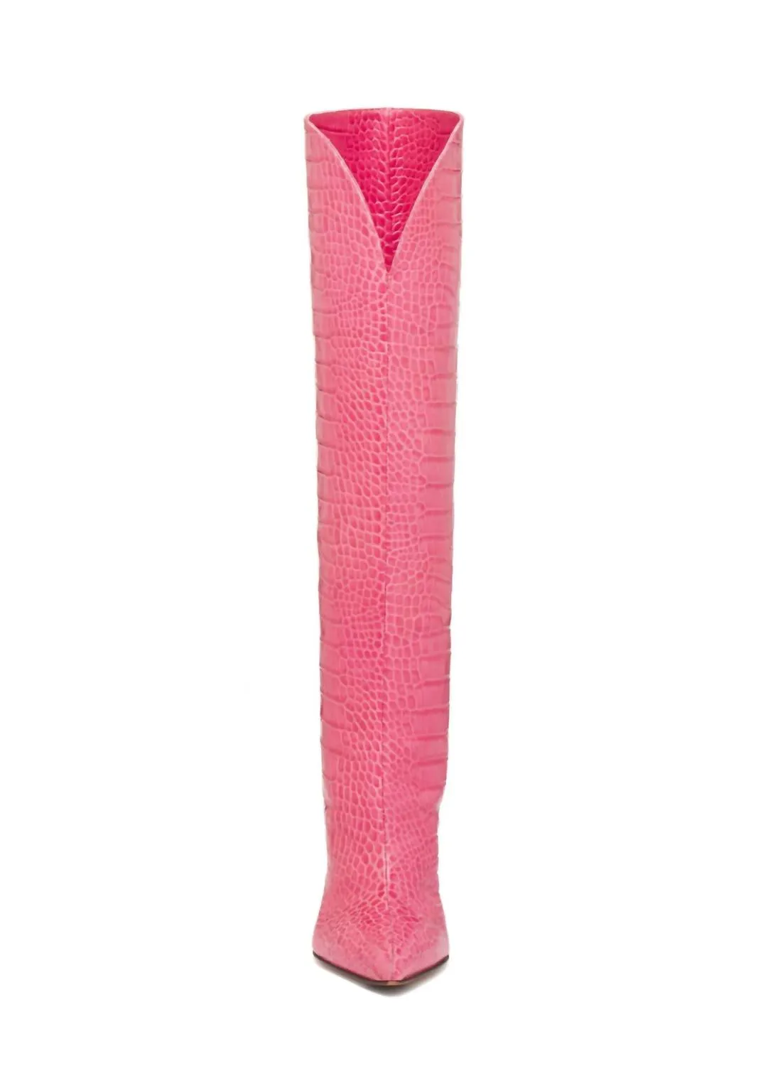 Peyton Knee High Pointed Toe Boot In Pink Crocodile