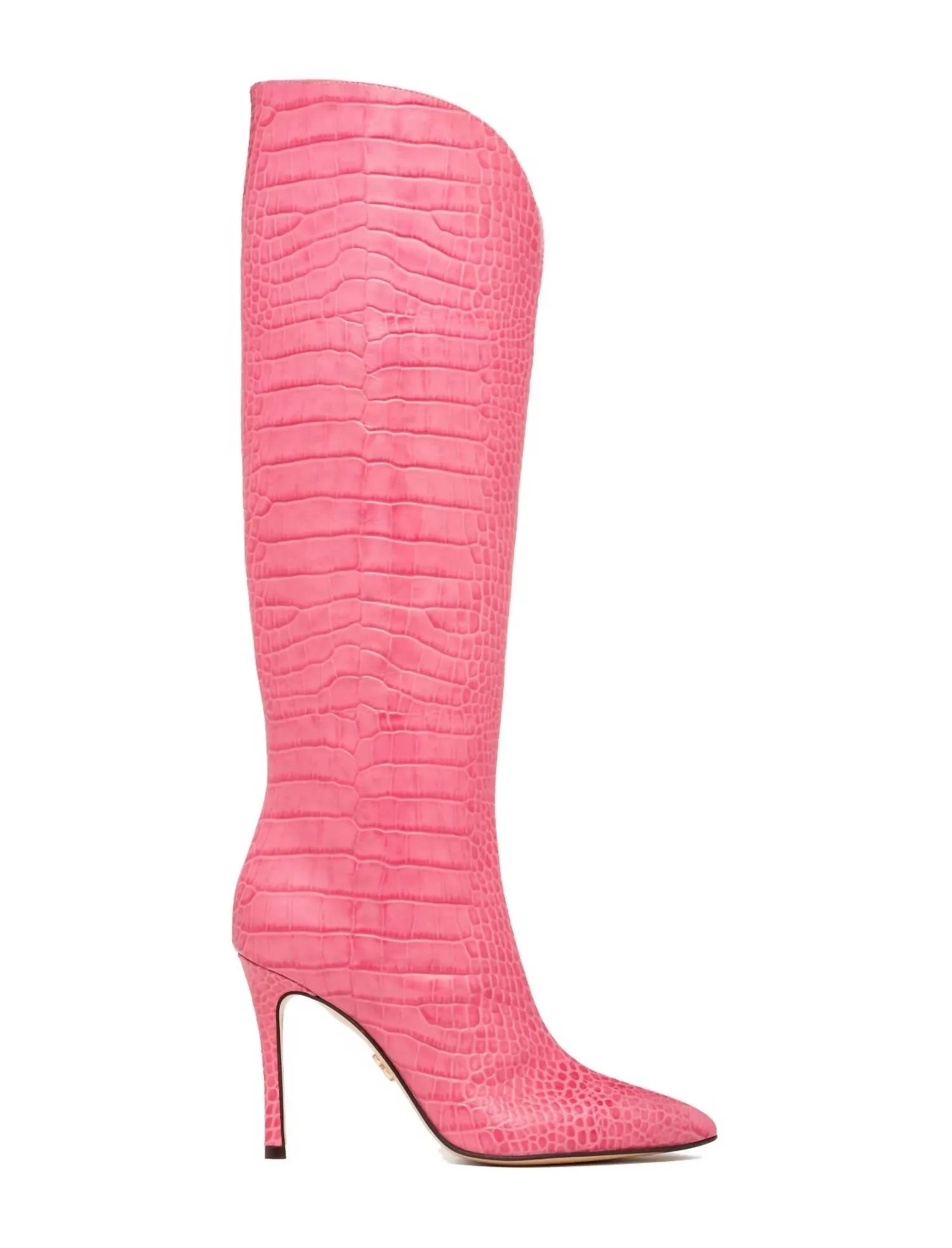 Peyton Knee High Pointed Toe Boot In Pink Crocodile