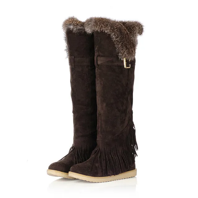 Russian Fringe Winter Plush Women Knee High Boots