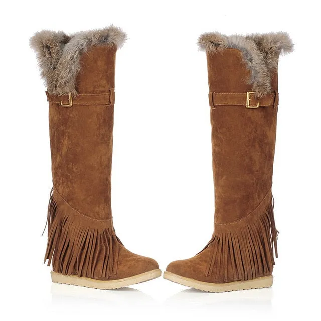 Russian Fringe Winter Plush Women Knee High Boots