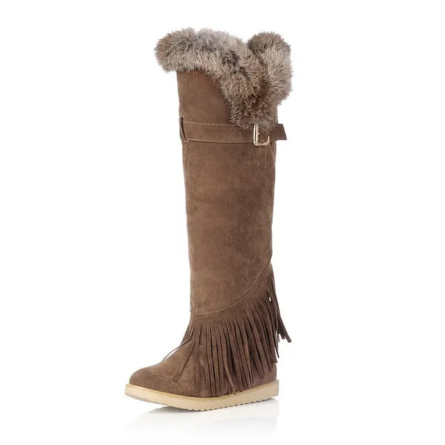 Russian Fringe Winter Plush Women Knee High Boots
