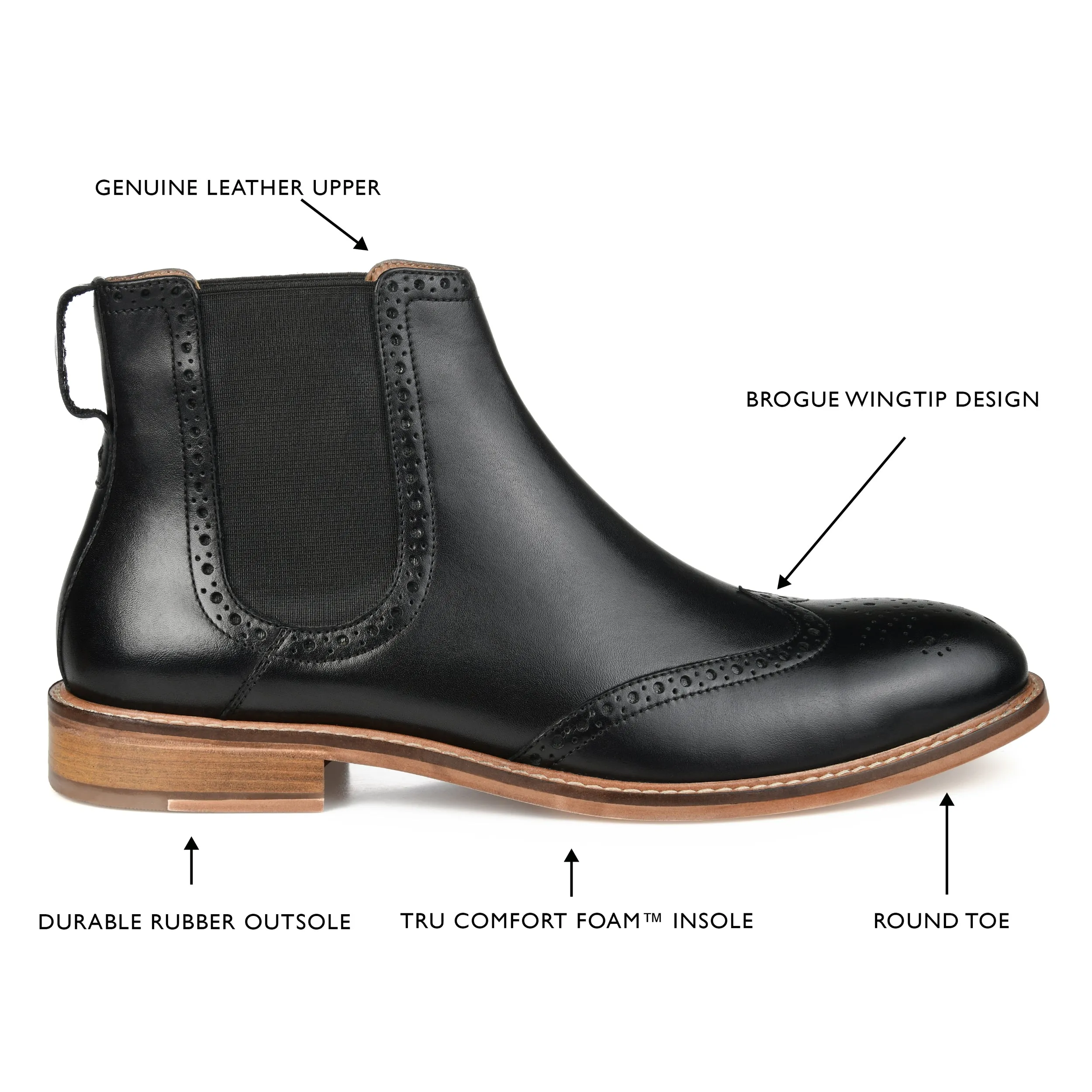 Thomas & Vine Watson Wide Width Wingtip Chelsea Boot
