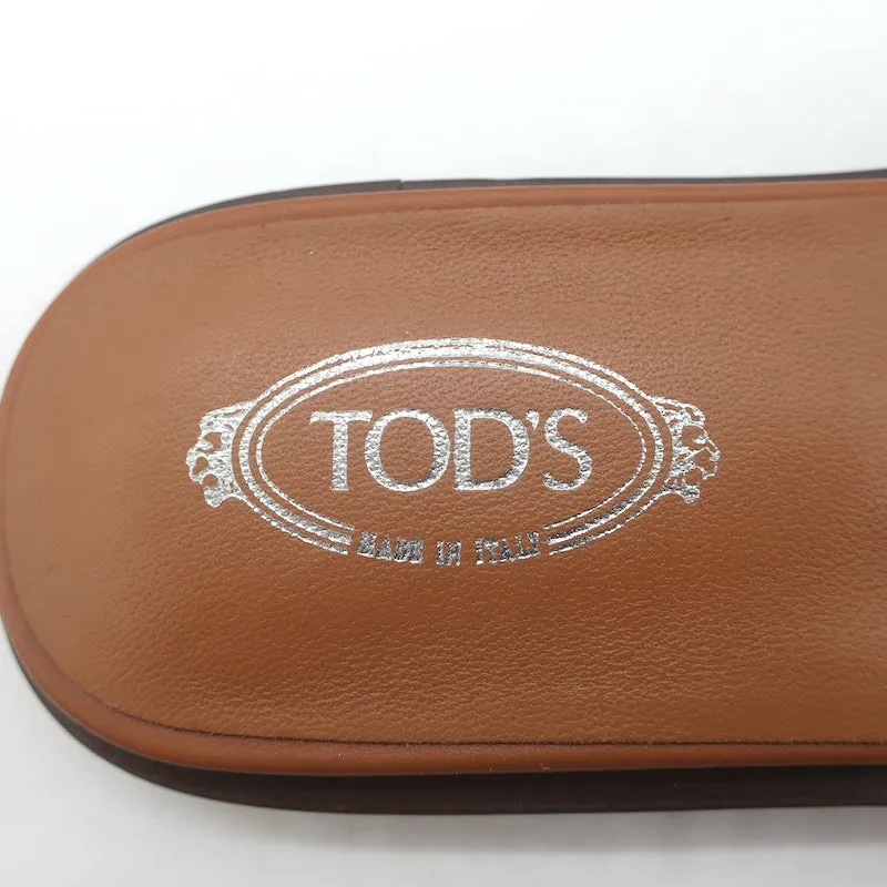 Tod's Kate Studded Slide Sandals Brown Leather Size 36.5 NEW