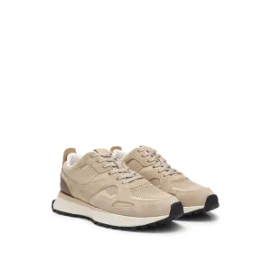 Trainers with knit and burnished-leather trims