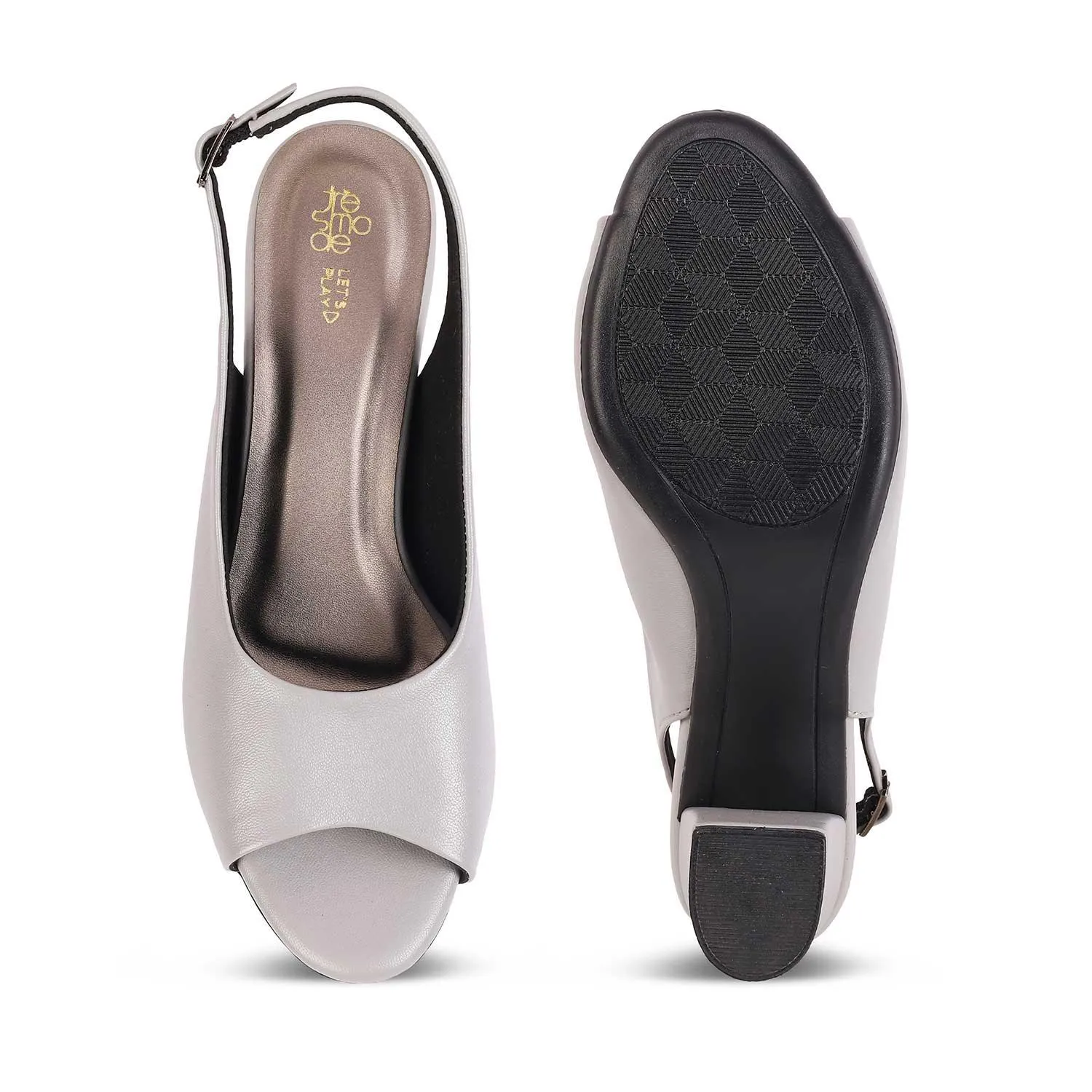 Tresmode Eden Grey Women's Dress Block Heel Slingback Pumps