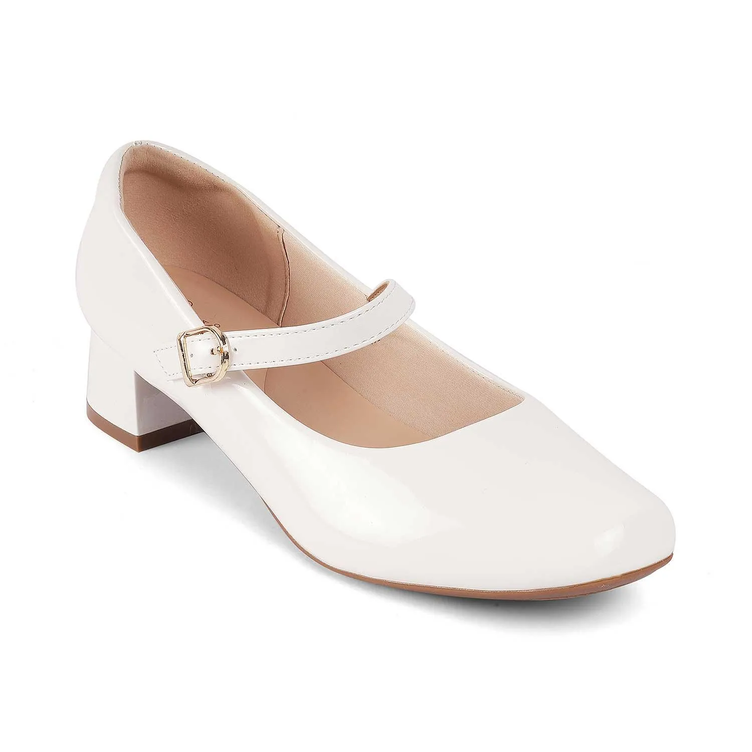 Tresmode Mary White Women's Dress Block Heel Pumps