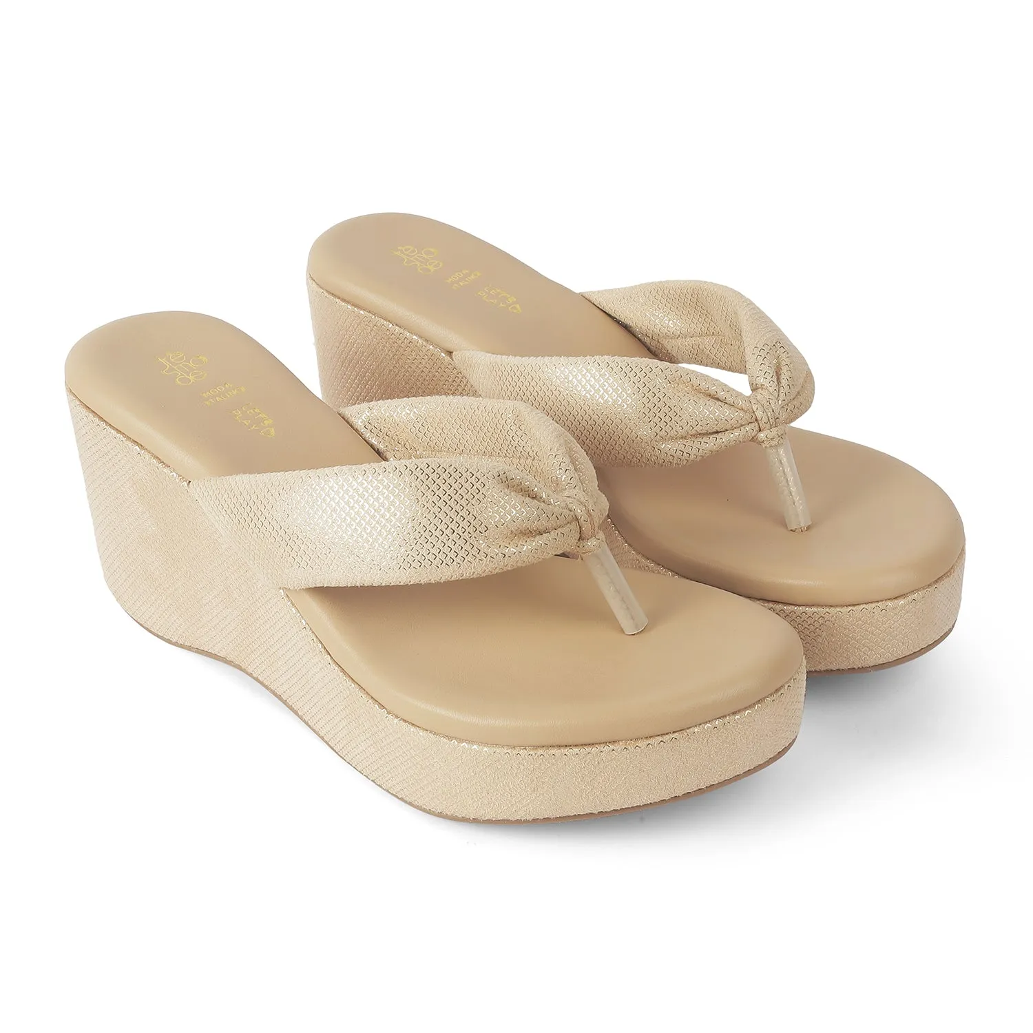 Tresmode Thede Beige Women's Dress Wedge Heel Sandals