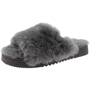 Womens Faux Fur Lined Faux Fur Slide Slippers