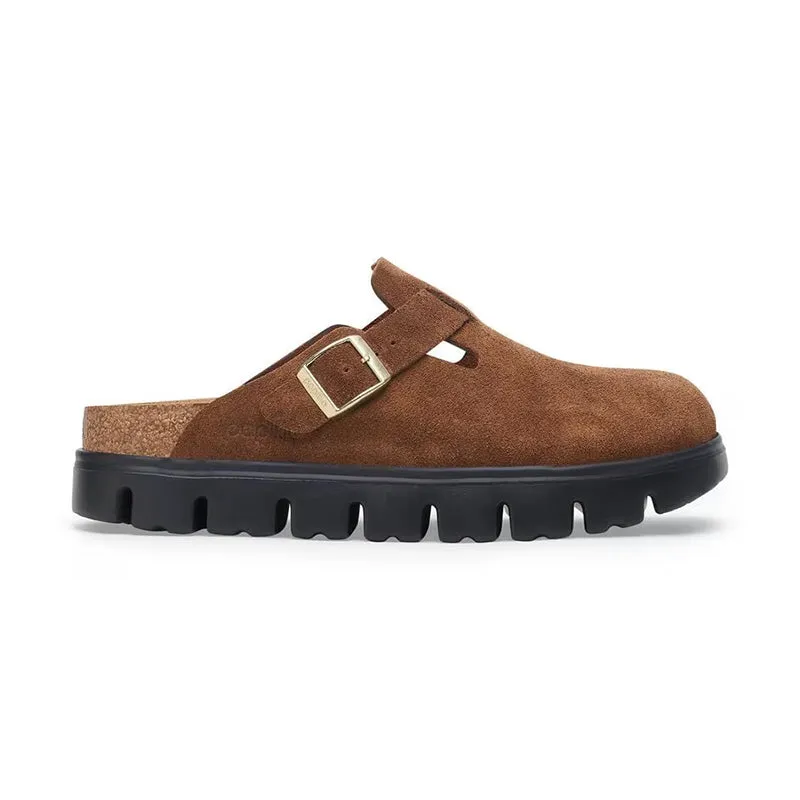Women's Papillio by Birkenstock Boston Narrow Chunky Dark Tea Suede