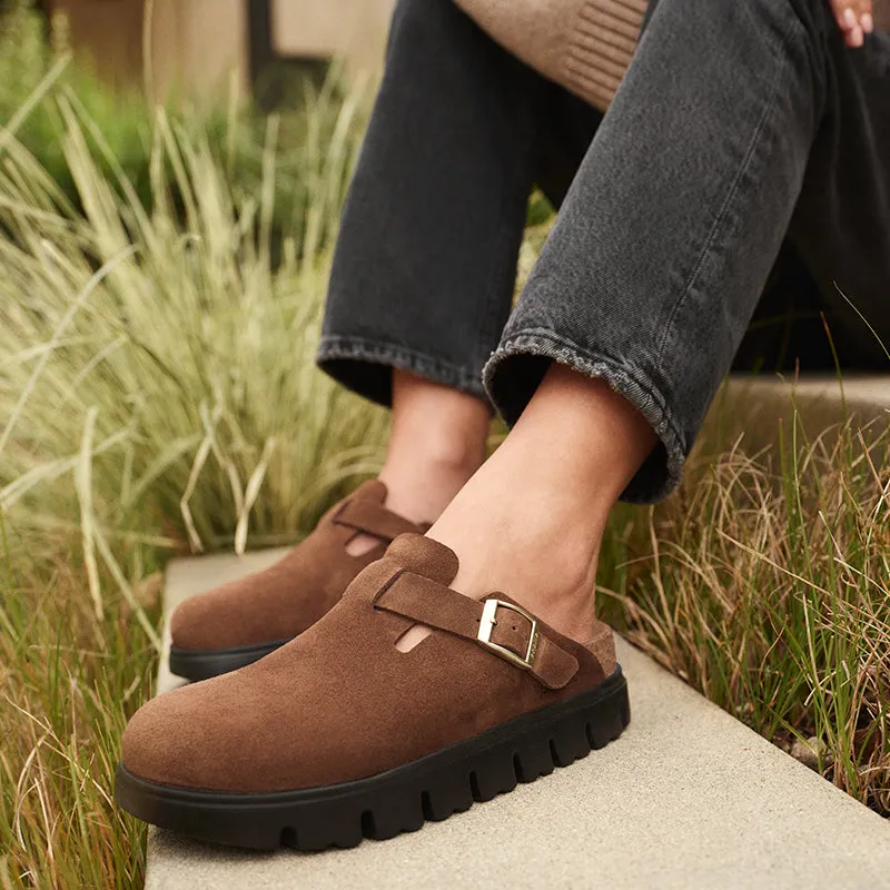 Women's Papillio by Birkenstock Boston Narrow Chunky Dark Tea Suede
