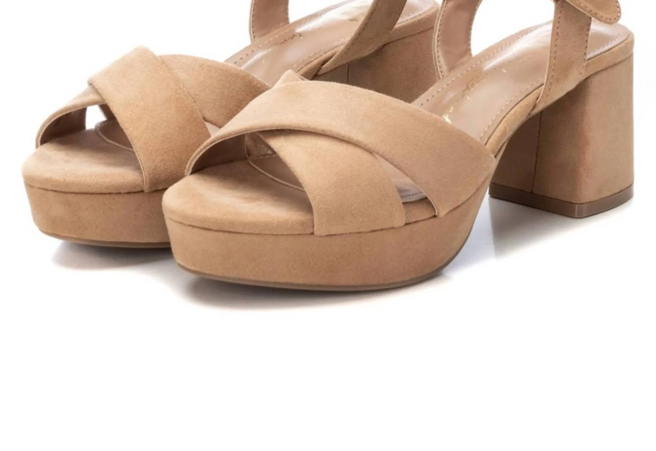 Women's Suede Heeled Platform Sandals In Beige