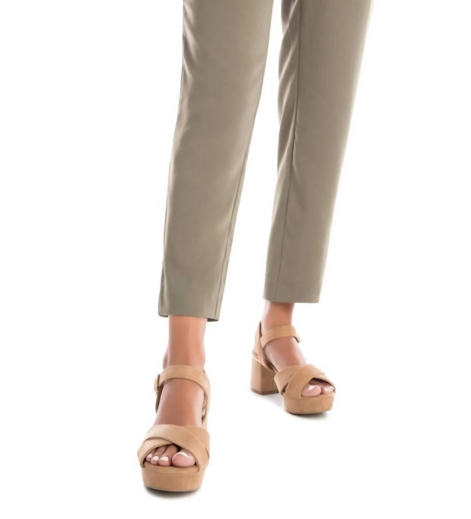 Women's Suede Heeled Platform Sandals In Beige