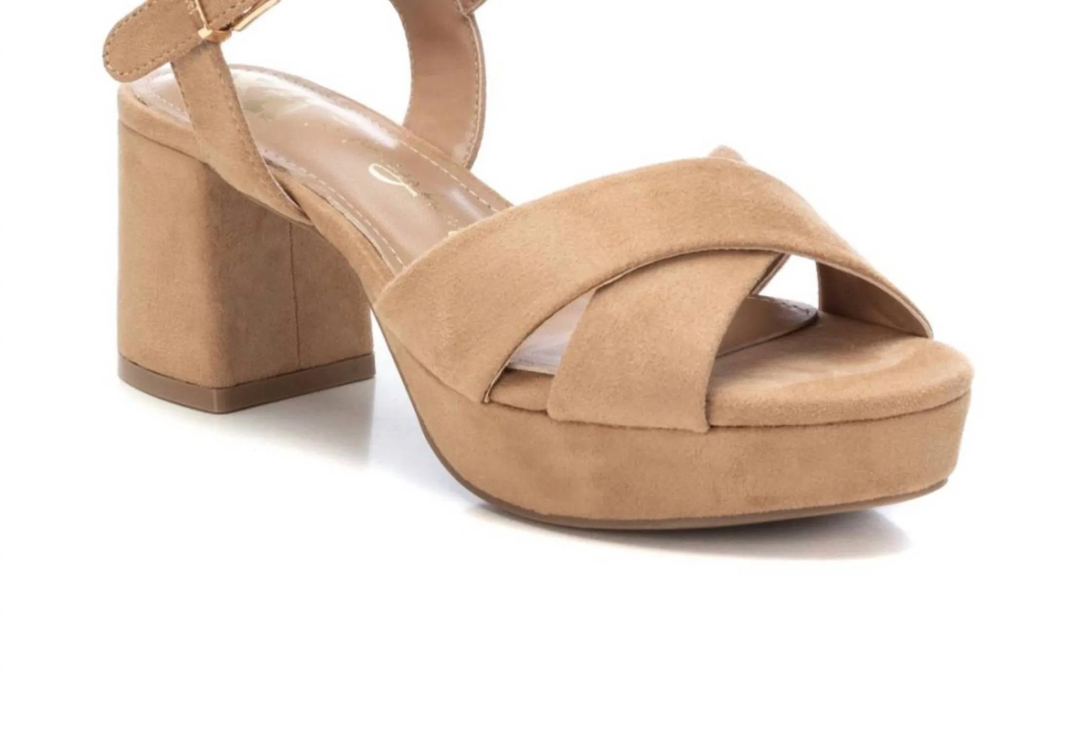 Women's Suede Heeled Platform Sandals In Beige