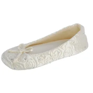 Women's Terry Lined Rose Quilted Ballerina Slippers