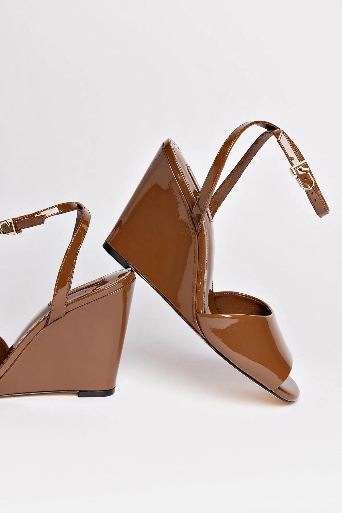 Yves Wedge In Burnt Umber Patent Leather
