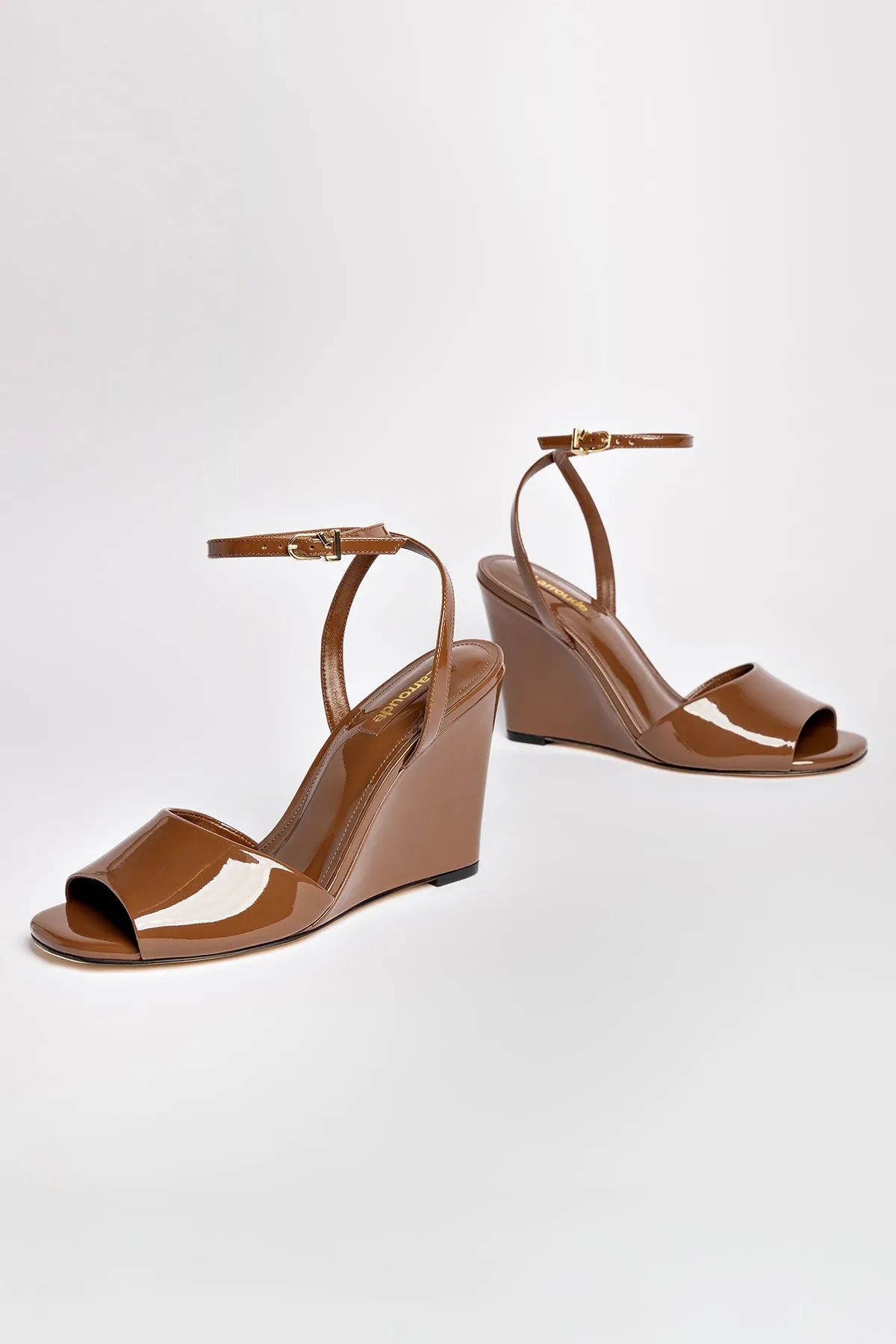 Yves Wedge In Burnt Umber Patent Leather